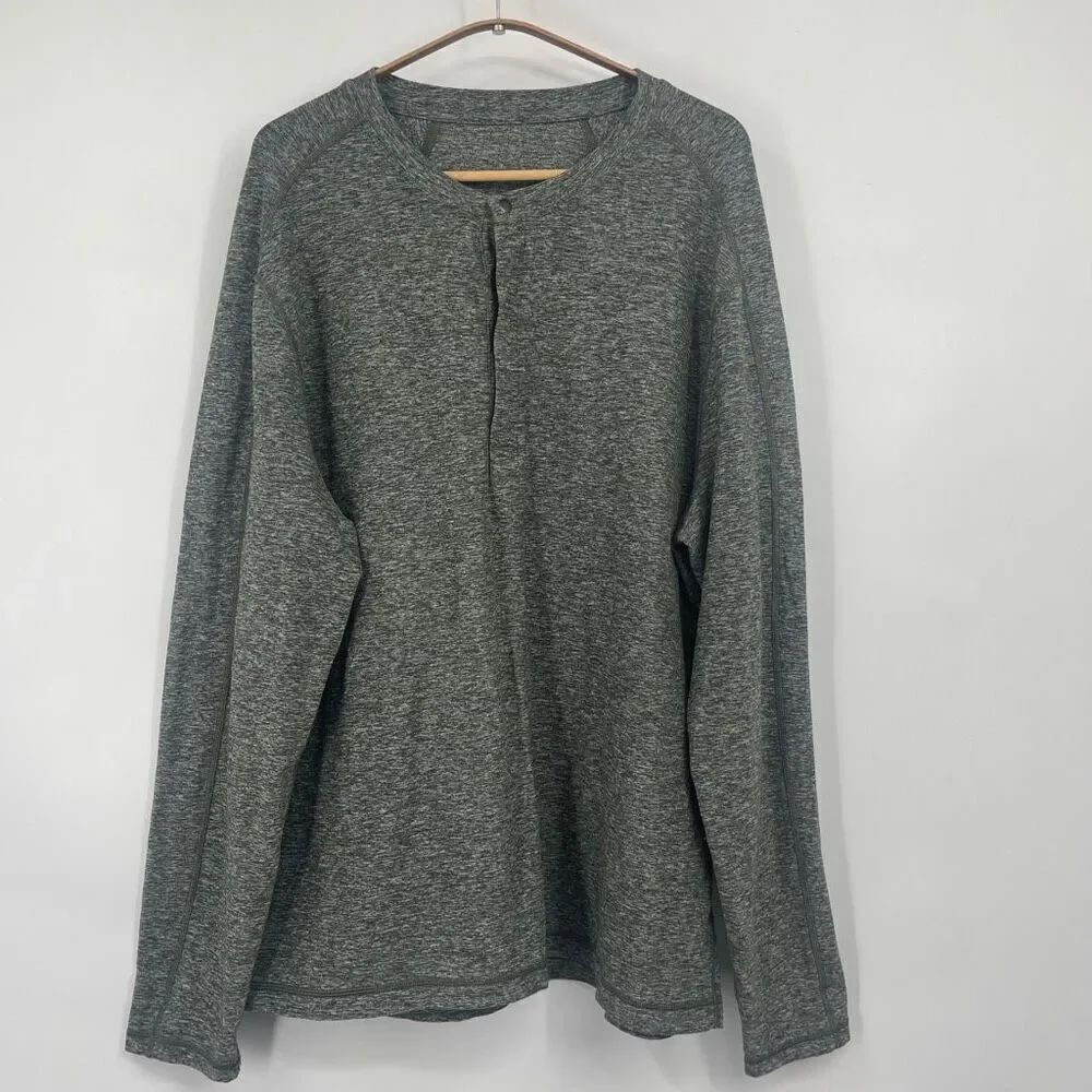 Lululemon Surge Long Sleeve Henley Men L Heathered Gator Green 1/4 Button Sz Lg